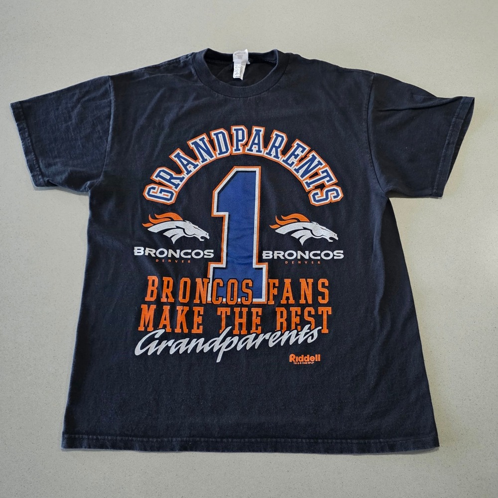 Vintage 1998 Riddell Denver Broncos Grandparents T-Shirt Mens Large Black USA